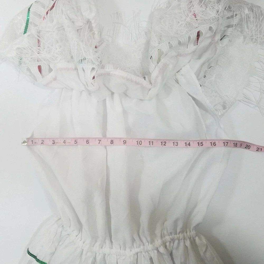 Folk Dancing Dress L Tiered Fringe Elastic Waist